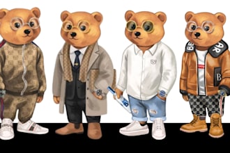 design teddybear mascot cartoon logo tshirt design streetwear vector art