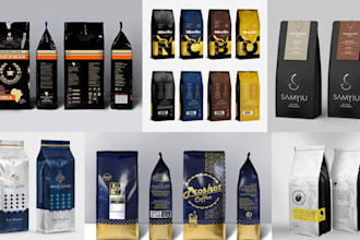coffee bag, label design, coffee pouch and bag packaging with 3d mockup