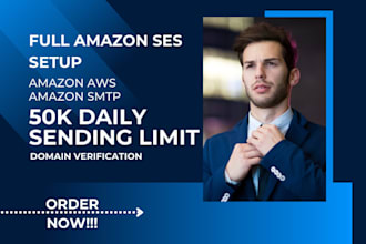fix, set up amazon AWS account 50k daily sending limit amazon ses SMTP