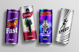 make premium energy drink, beer can, and soda can label design
