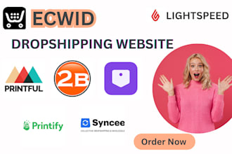 setup ecwid store dropshipping website via syncee spocket printful wholesale2b