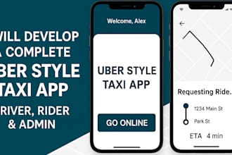 develop a complete uber style taxi app with driver passenger and admin panel