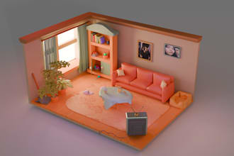 make stylized 3d isometric rooms and models