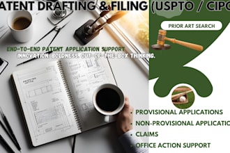 draft your uspto or cipo patent with prior art search and claims support