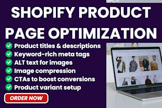 optimize shopify product pages, descriptions, images for SEO and conversions