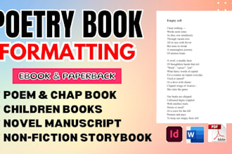 format poetry ebook, poem chapbook, romance manuscript non fiction storybook kdp
