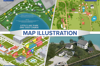 illustrate a map of a place, city and country from scratch