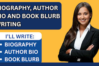 write a professional biography, author bio, book blurb and description