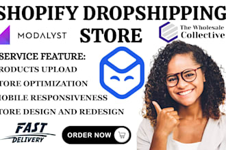 build a shopify dropshipping store and oberlo spocket printful modalyst doba
