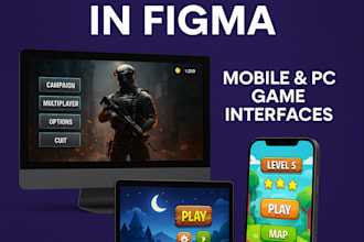 game ui ux design, game art, 2d game assets, hud, figma, mobile game, ui ux