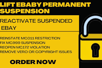 reinstate suspended ebay account and lift  mc011, mc013 and mc999 suspension
