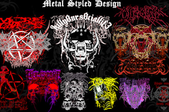 make metal, dark art, horror, brutal, skull art metal design for shirts