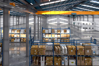 render 3d commercial warehouse, industrial facility, factory and renovation