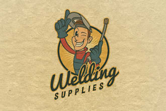 create retro vintage cartoon welder mascot welding logo