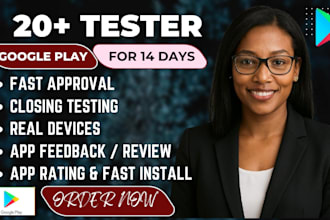 provide 12 app testers or 20 testers for google play closed testing app review