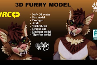 do custom 3d furry nsfw vrchat avatar, vrm vtuber stream animaze vseeface model