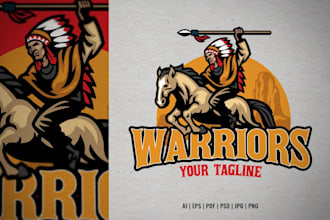design esport spartan spear archer horse warrior logo