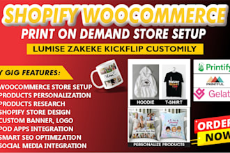 design shopify or woocommerce print on demand store in zakeke kickflip lumise