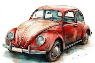draw realistic watercolor portrait style car, bike vehicle