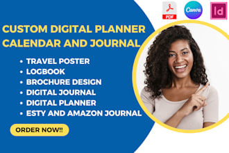 do custom digital planner template, log book, calendar, journal for your esty