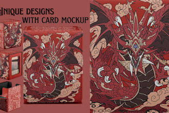 design custom card game box art with realistic mockup