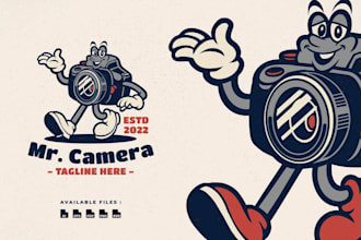 make camera retro vintage cartoon character logo