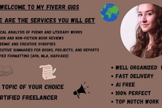 do critical analysis of poems, books review, synopsis and executive summary