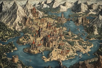 make fantasy map illustration for dnd, novels and games