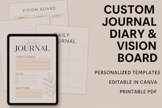 design journal, diary templates vision boards in canva