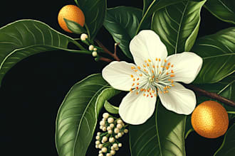 do beautiful digital botanical illustrations of flowers, fruits, and plants