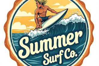 design high quality vintage summer surfing beach logo with unlimited revision