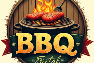 design high quality retro rustic BBQ grilled food logo with express delivery