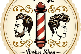 design high quality vintage barber shop  logo with my fastest delivery