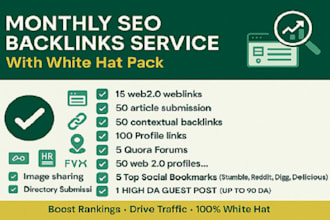 do monthly SEO backlinks service with white hat pack