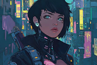 draw cyberpunk art anime illustration for you