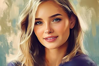 do hand draw realistic digital oil painting portrait