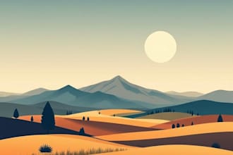 draw abstract minimalistic vector landscape