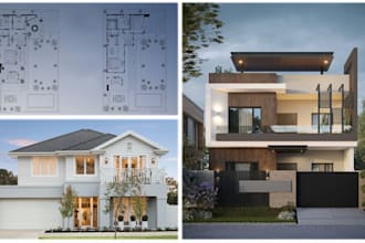 do 3d house model floor plan exterior, interior, bathroom, kitchen, garden patio