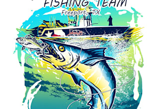 create a hand drawn premium fishing fashion t shirt design