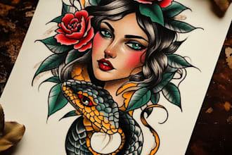create old school or traditional tattoo style design
