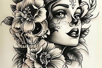 make old school or traditional style tattoo logo design