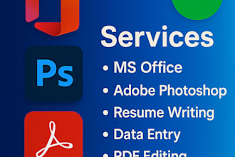 do office, adobe photoshop, PDF, data entry