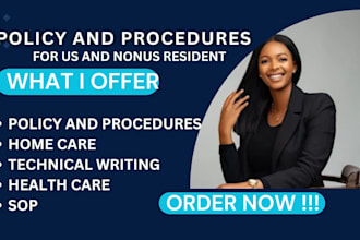 write policy and procedure, home care, sops employee hand  books, health care