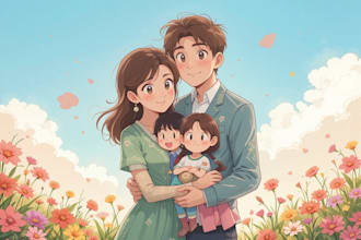 illustrate a romantic family couple portrait