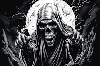 draw dark art illustration for metal t shirt merchadise
