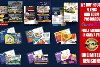 design we buy houses postcard, flyers, door hangers fully editable canva free