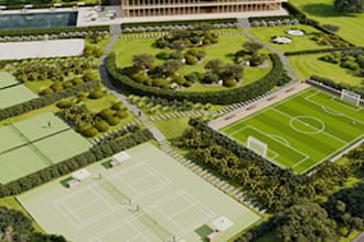 design an architectural project of stadium or sports complex floor plans 3d