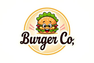 design eye catchy burger food mascot logo with express delivery