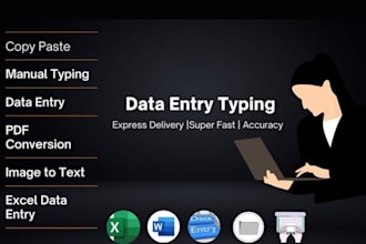 do accurate data entry, typing, and document formatting in ms word or excel