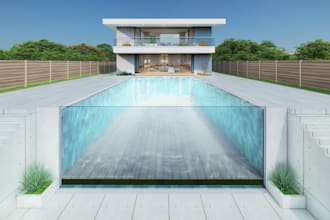 design garden, patio, and swimming pool
